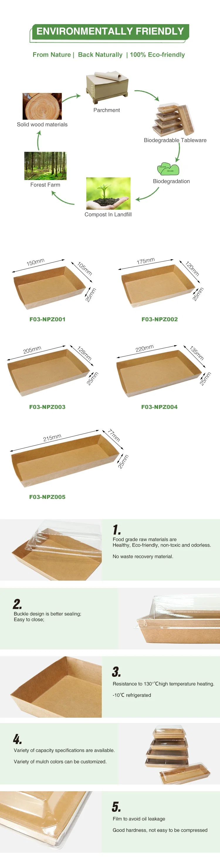 Enviromentally Friendly Custom Biodegradable Takeaway Food Container Brown Kraft Paper Sushi Box Paper Food Box Kraft Paper Box with Lid